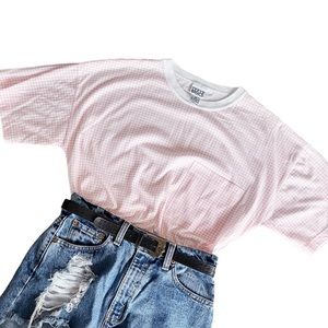 Vintage pink tiny plaid pocket tee